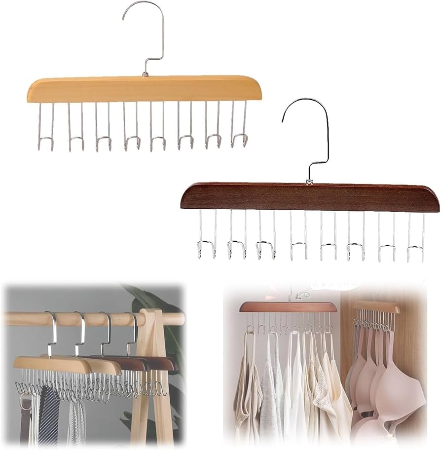 Pack (4) Perchas de Madera con 8 Ganchos