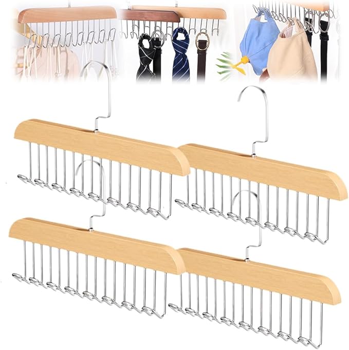Pack (4) Perchas de Madera con 8 Ganchos