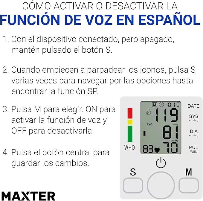 Medidor de presión con altavoz y memoria