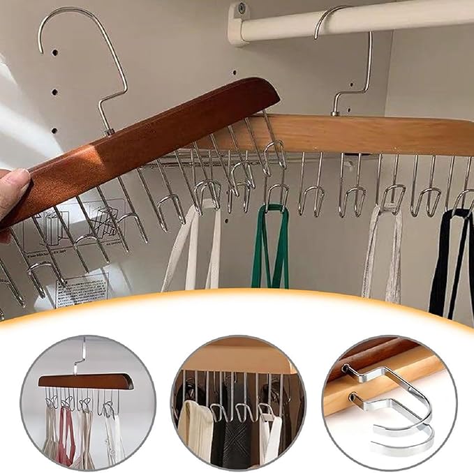Pack (4) Perchas de Madera con 8 Ganchos