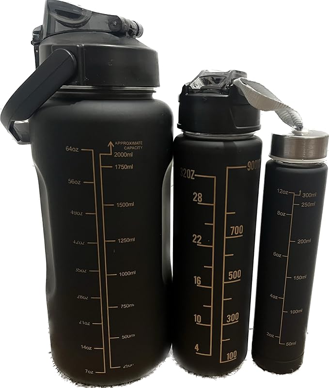 (3 Pack) de Botellas Deportivas - Black / Gold