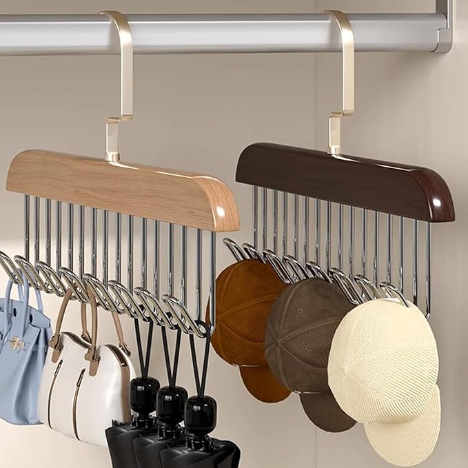 Pack (4) Perchas de Madera con 8 Ganchos