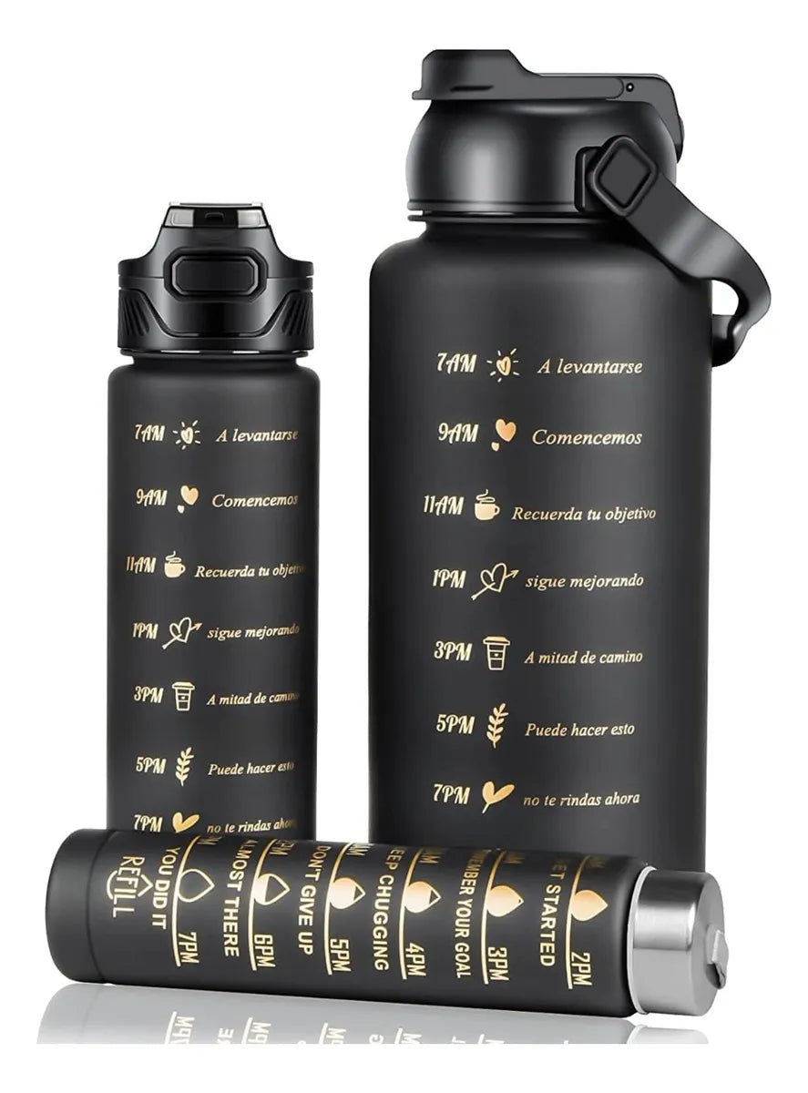 (3 Pack) de Botellas Deportivas - Black / Gold