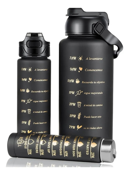 (3 Pack) de Botellas Deportivas - Black / Gold