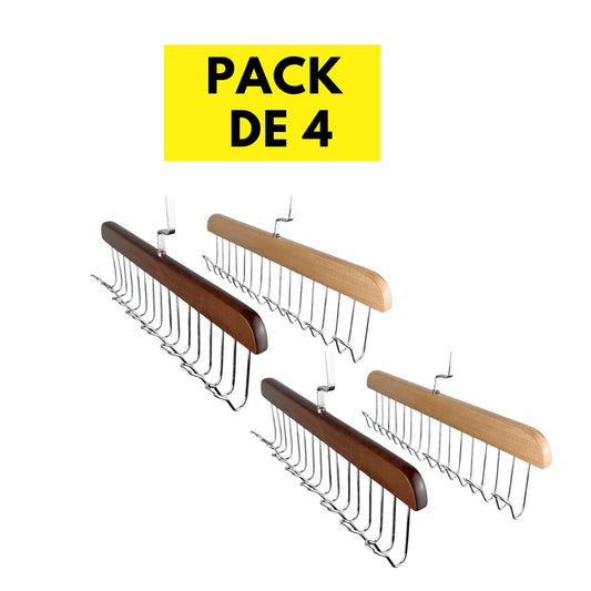 Pack (4) Perchas de Madera con 8 Ganchos